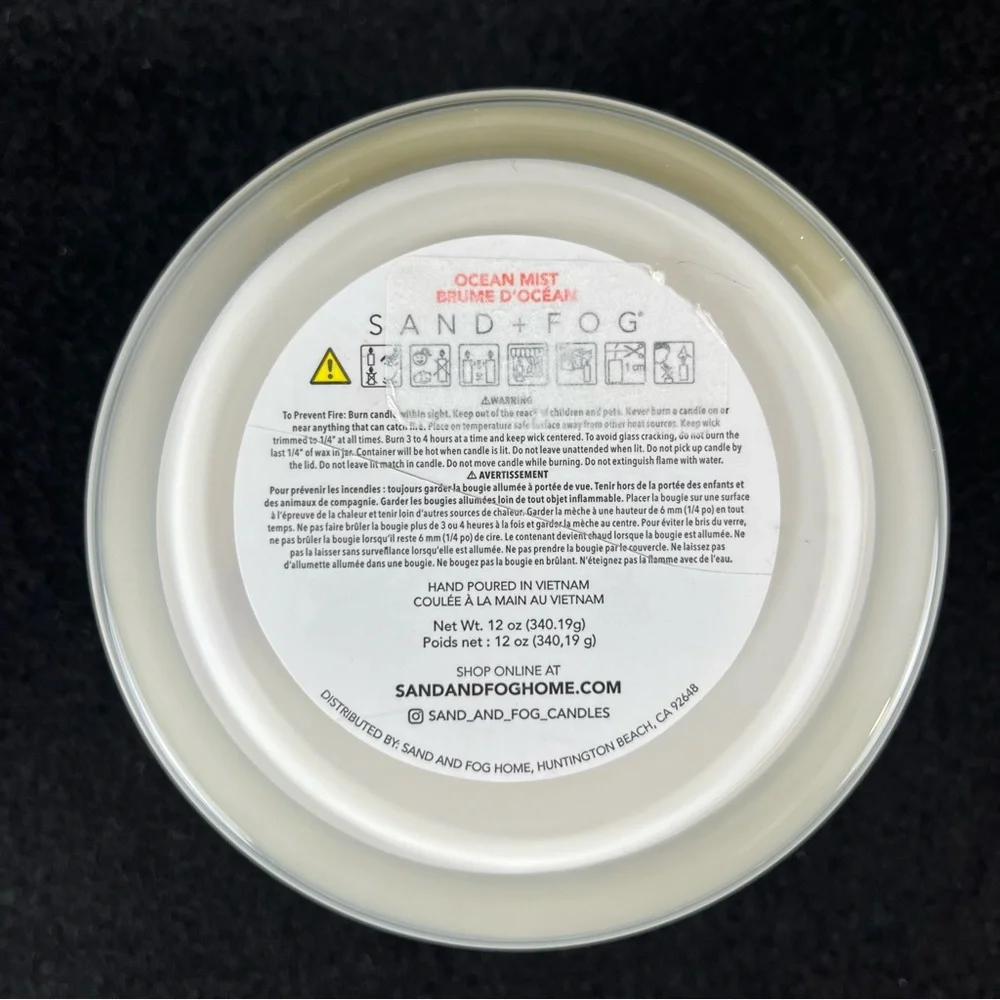 NWT Sand + Fog Ocean Mist Candle 2 Wick 12oz White Jar “Calm” Wood Lid